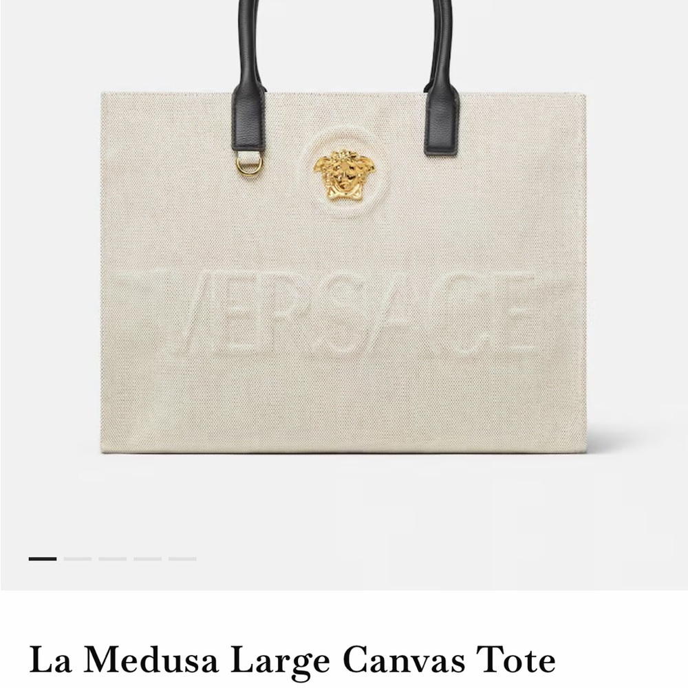 Versace Cream and Black Canvas Tote